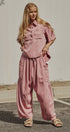 Washed Utility Half-Placket Cropped Shirt in PINK - Women's Shirts & Blouses | Urban Daizy