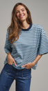 Oversized Striped Contrast Neck Boxy Tee