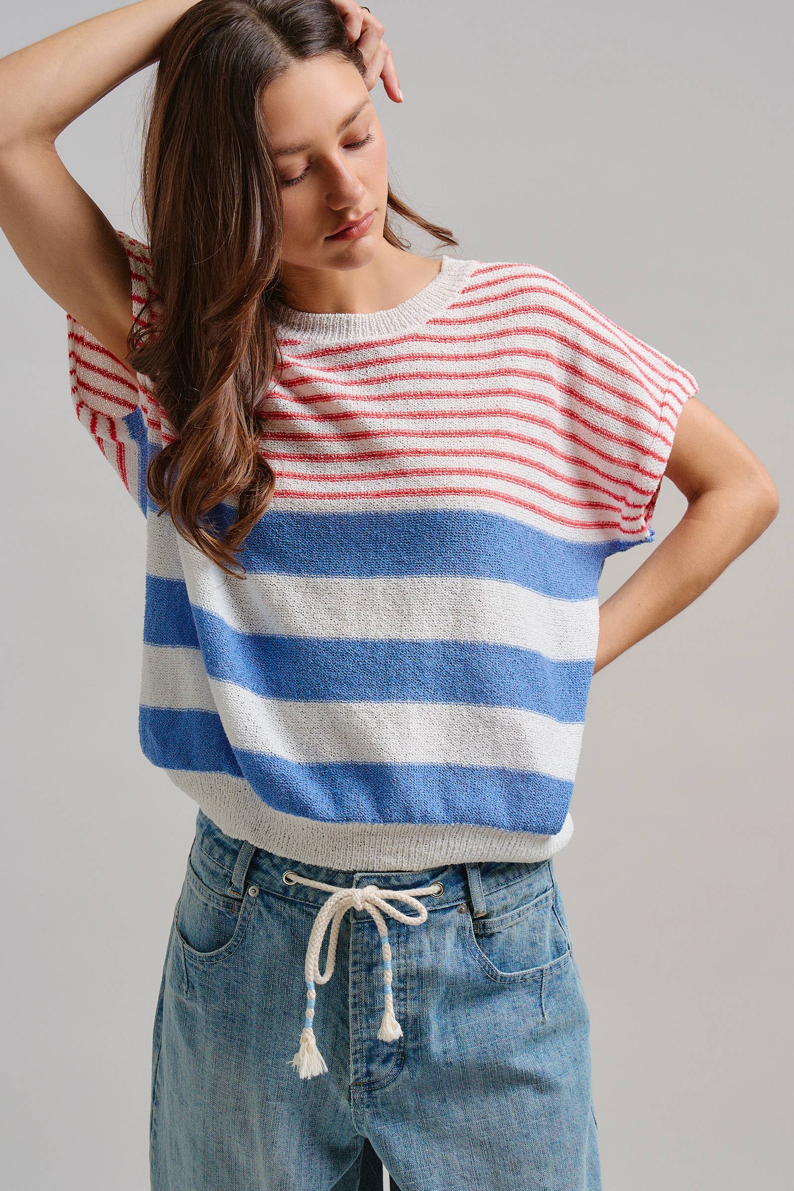 Urban Daizy Retro Striped Textured Knit Sweater Tee Mint Knit Sweater - Women's (TNTP4000-Mint) – alternate view 9