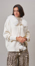 Faux Fur Hood Pom Pom Cardigan Wool Blend in Baby Blue in IVORY - Women's Cardigans & Shrugs | Urban Daizy