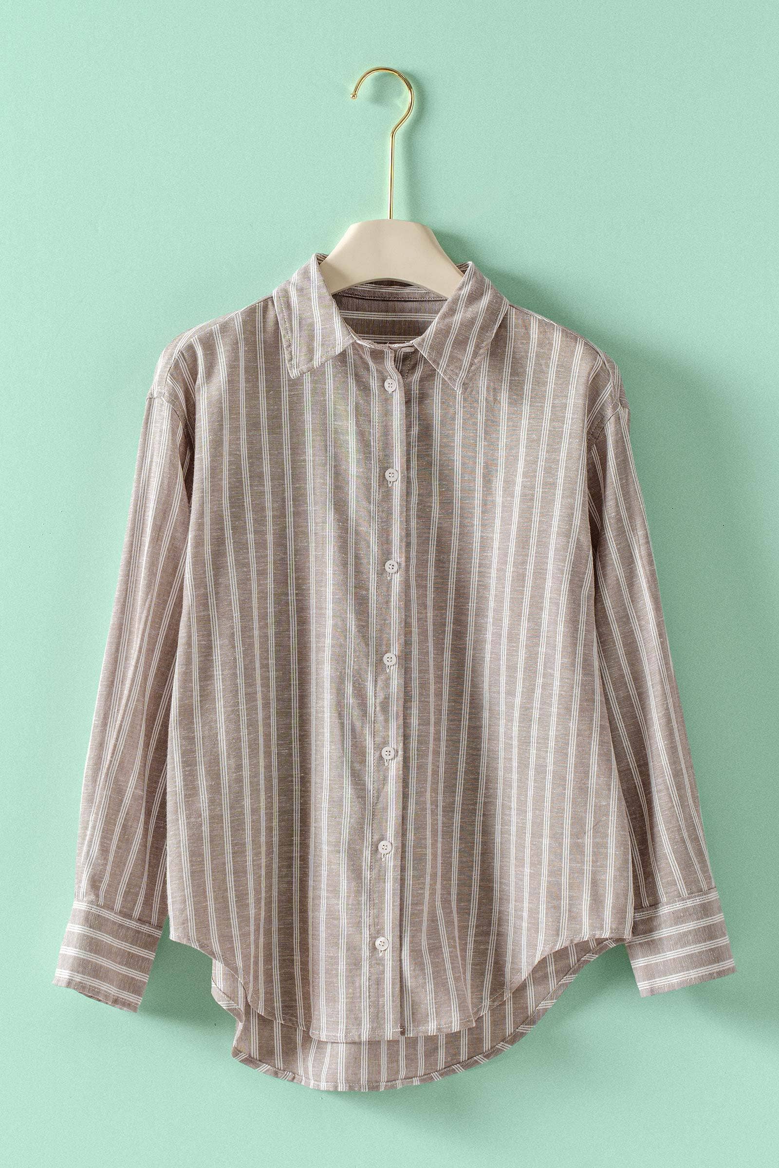Striped Linen Blend Button Up Shirt
