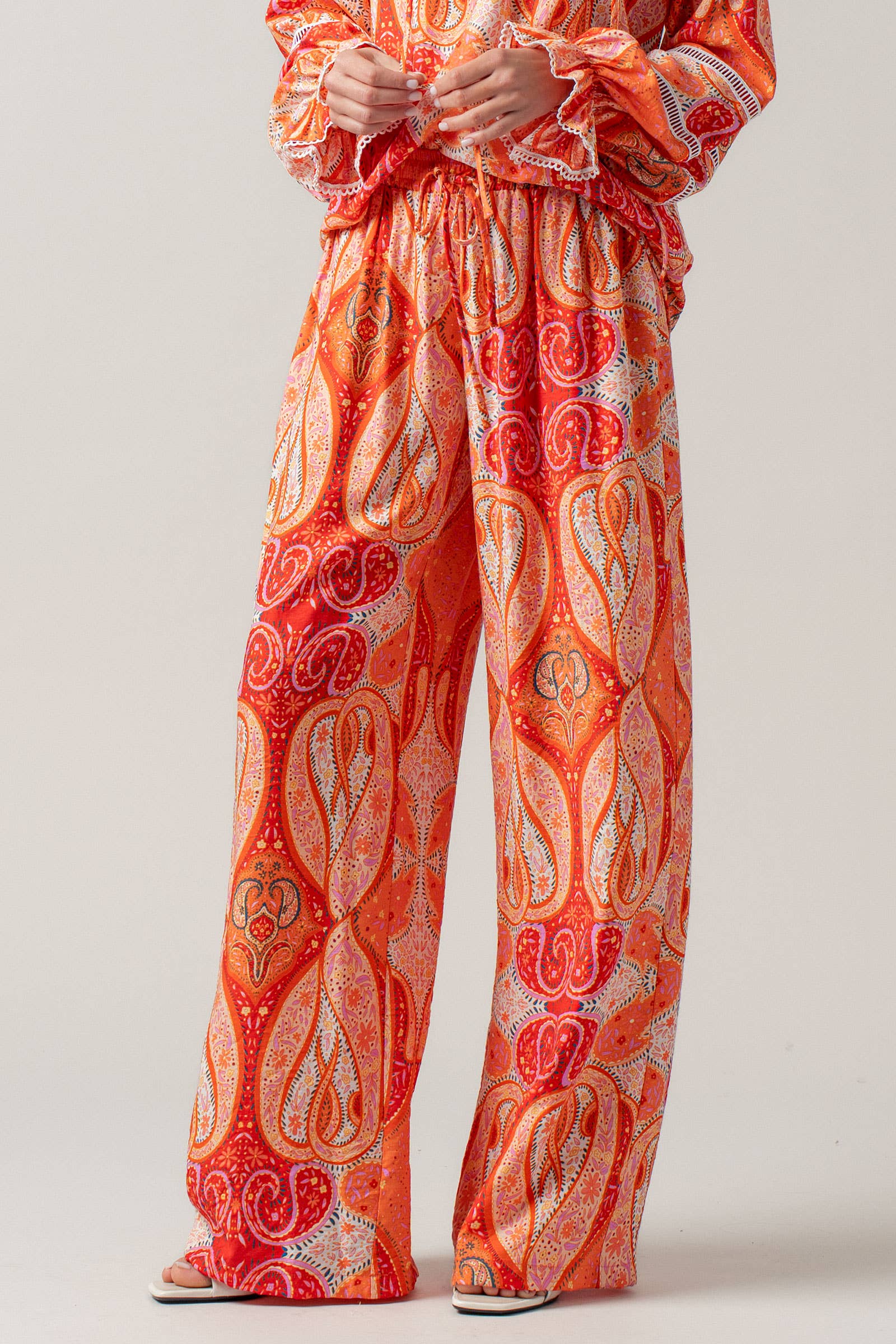 Paisley Print Wide-Leg Statement Pants