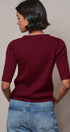 Wool Blend Cable Knit Henley with Contrast Neckline in BURGUNDY - Women's Sweaters | Urban Daizy