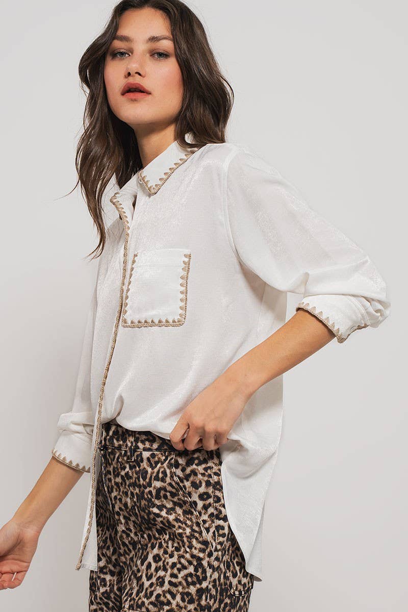 Urban Daizy Smooth Silk Long Sleeve Dress Shirt Denim Button Down Shirt - Women's (UDZ-TP-00735) – alternate view 19