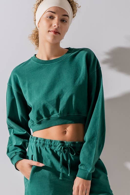 Urban Daizy Mineral Wash Mock Neck Crop Sweatshirt Black Sweatshirt - Women's (UDZ-KN-00191) – alternate view 22