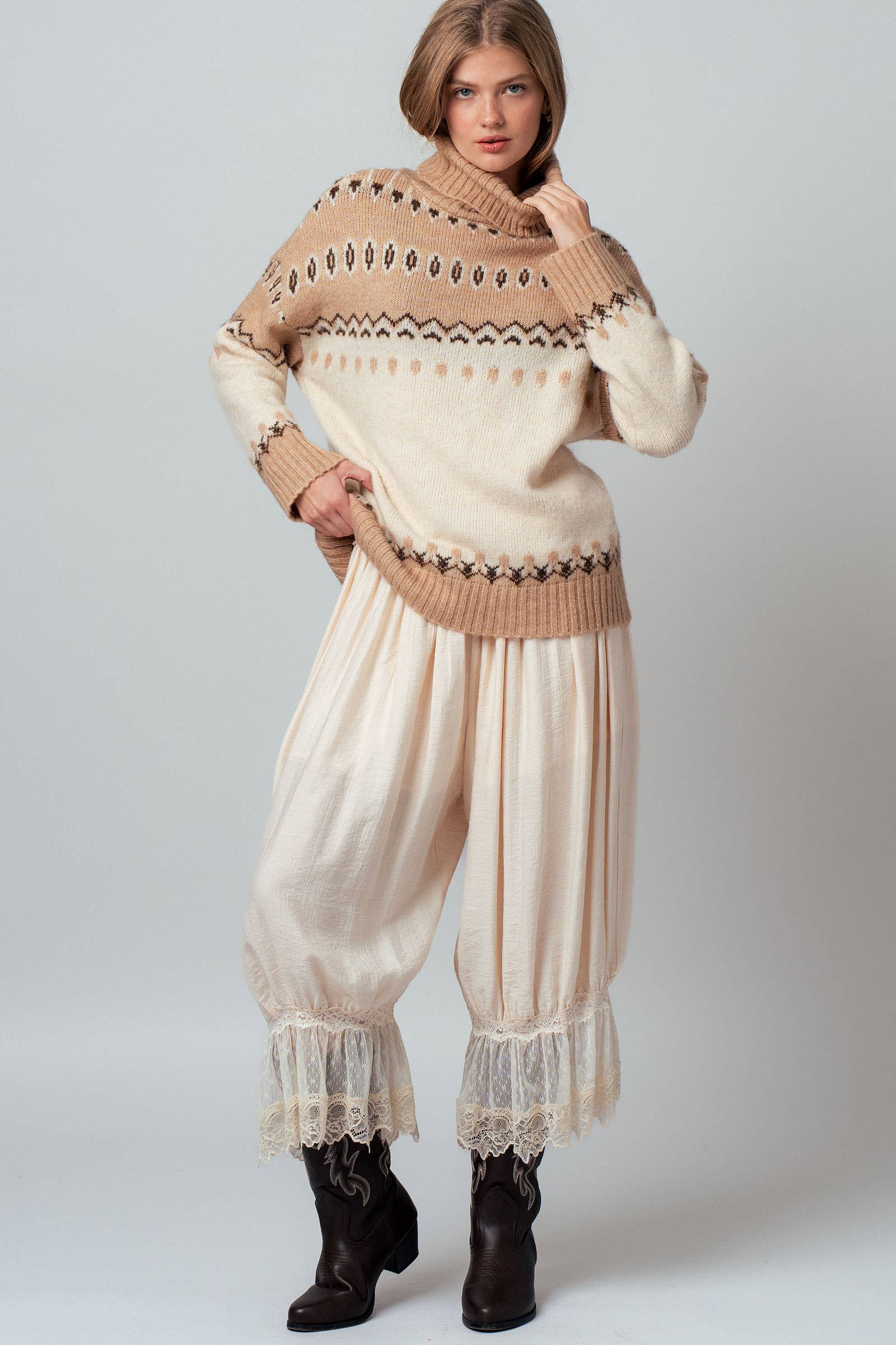 Relaxed Fit Fair Isle Turtleneck Sweater