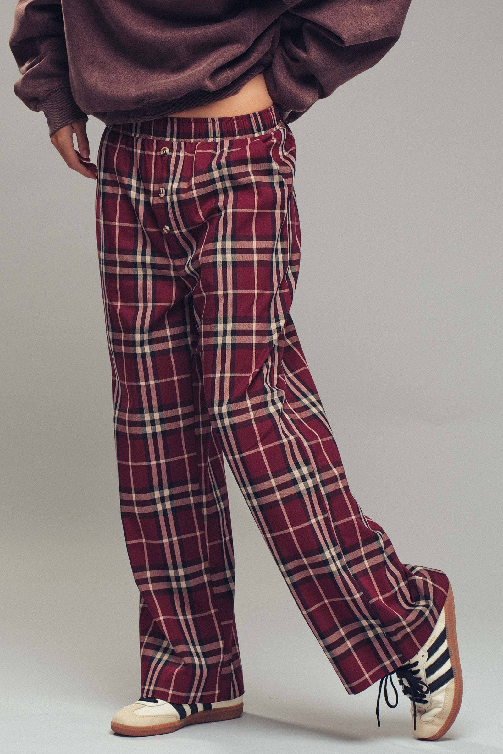 Plaid Barrel-Leg Drop Waist Pants