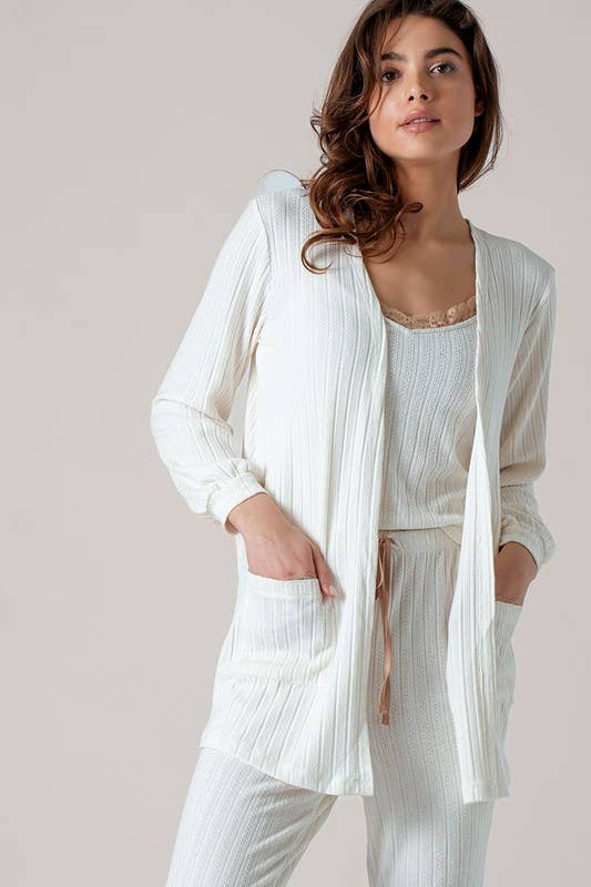 Urban Daizy Pointelle Knit Lace-Trim Pocket Cardigan Cocoa Cardigan - Women's (UDZ-KN-01037) – alternate view 6