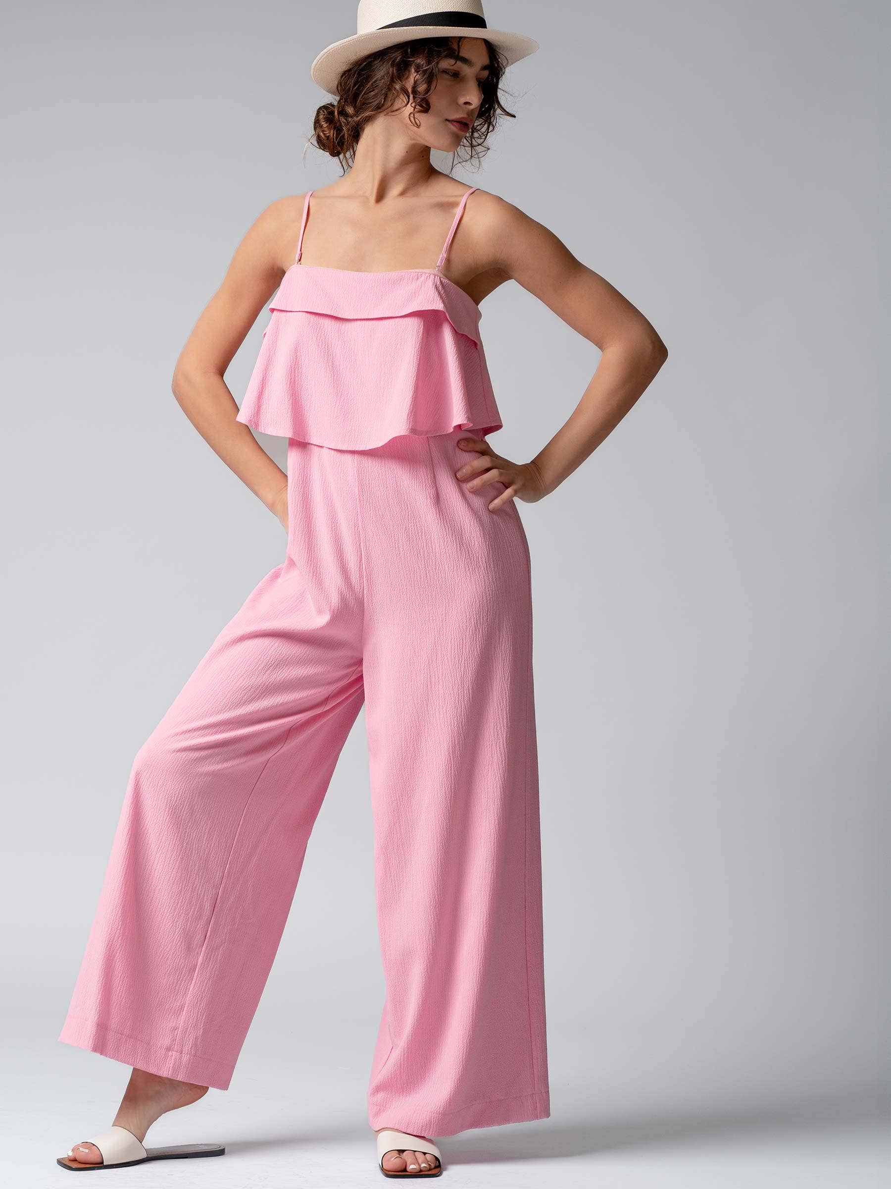 Urban Daizy Ruffled Bodice Wide Leg Jumpsuit Pink Jumpsuit - Women's (UDZ-JR-00021) – alternate view 20
