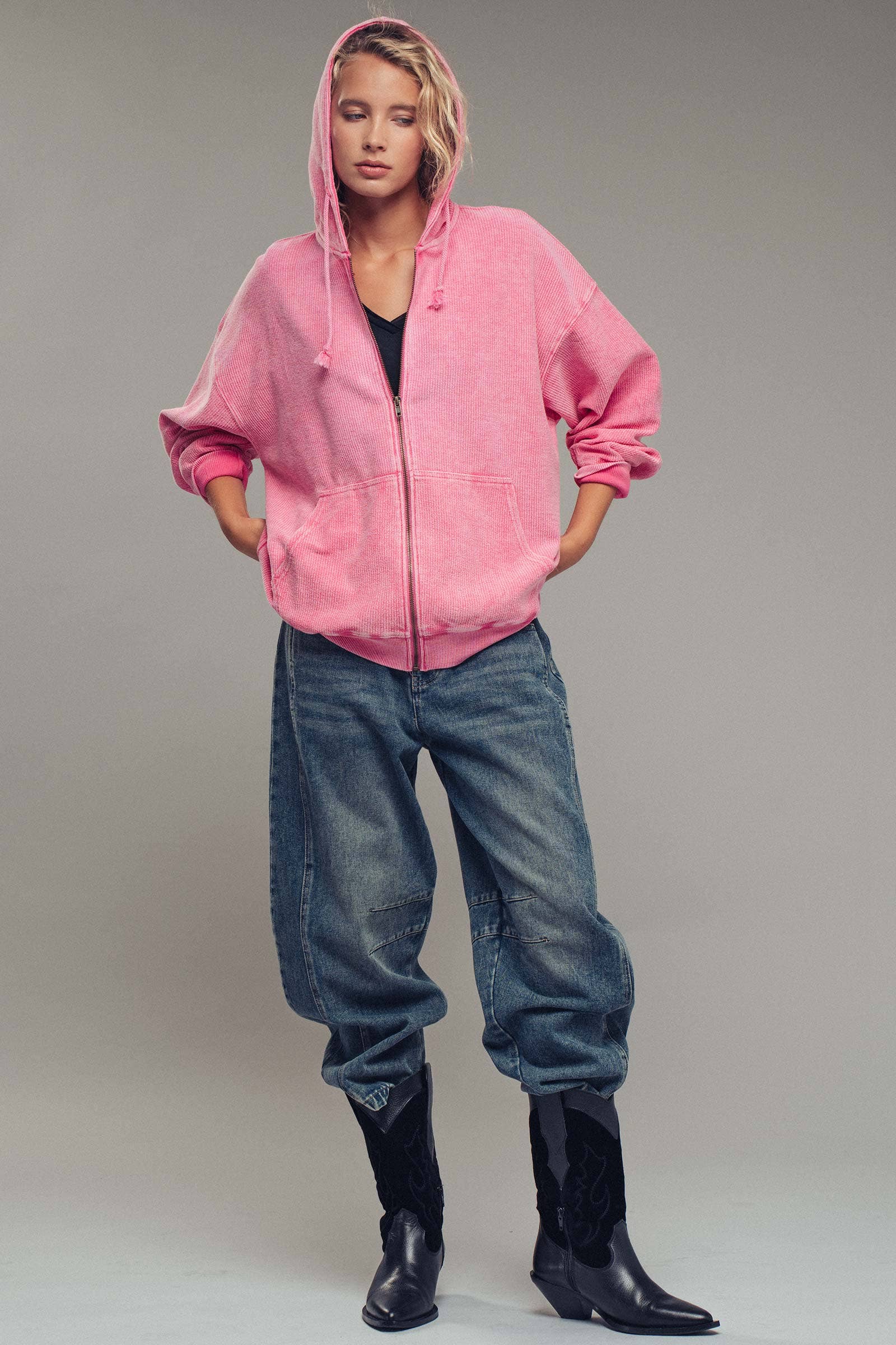 Urban Daizy Oversized Ribbed Dolman Sleeve Hoodie Cream Hoodie - Women's (UDZ-KN-00313) – alternate view 19