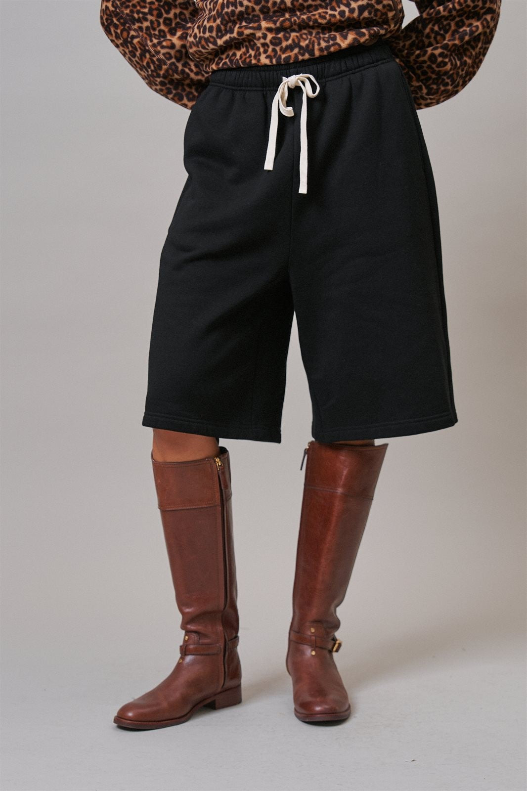 Cotton Fleece Drawstring Sweat Shorts in BLACK - Women's Casual Shorts | Urban Daizy