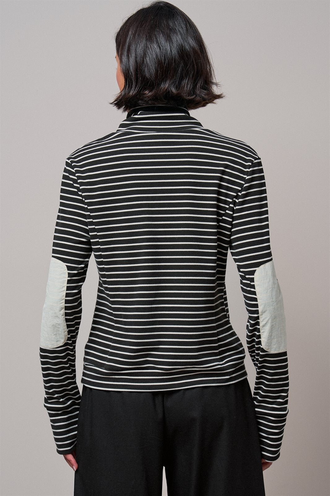 Striped Cowl Neck Drawstring Pullover Sweatshirt in BLACK - Women's Sweatshirts & Hoodies | Urban Daizy