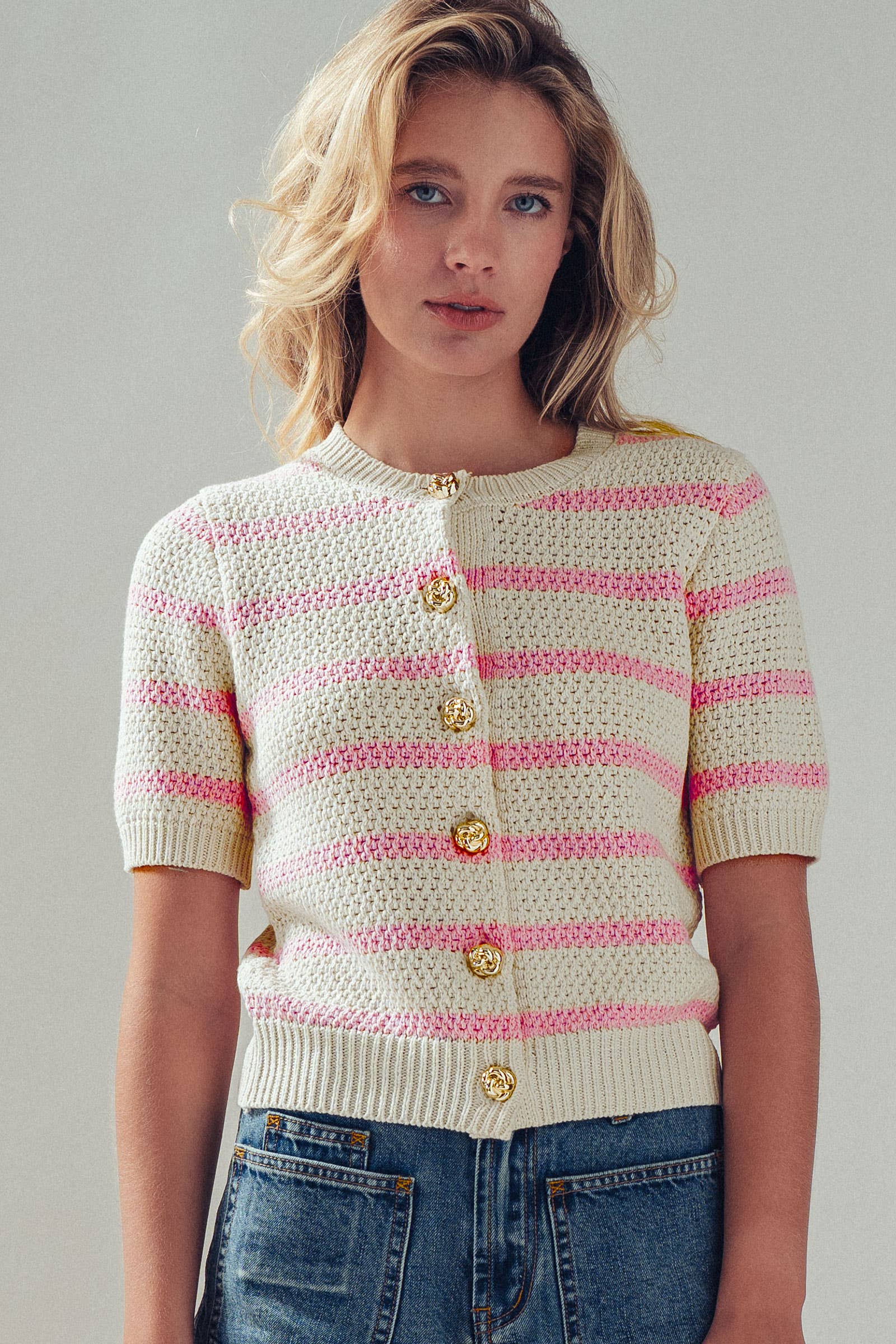 Urban Daizy Retro Striped Textured Knit Button-Up Top Mocha Cardigan - Women's (UDZ-OT-00168) – alternate view 6