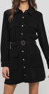 Urban Daizy Gentle Whisper Belted Long Sleeve Mini Shirt Dress Black Dress - Women's (UDZ-DR-00353)
