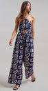 Urban Daizy Geometric Print Halter Belted Wide Leg Jumpsuit Blush Jumpsuit - Women's (TNJU0181-Blush) – alternate view 2