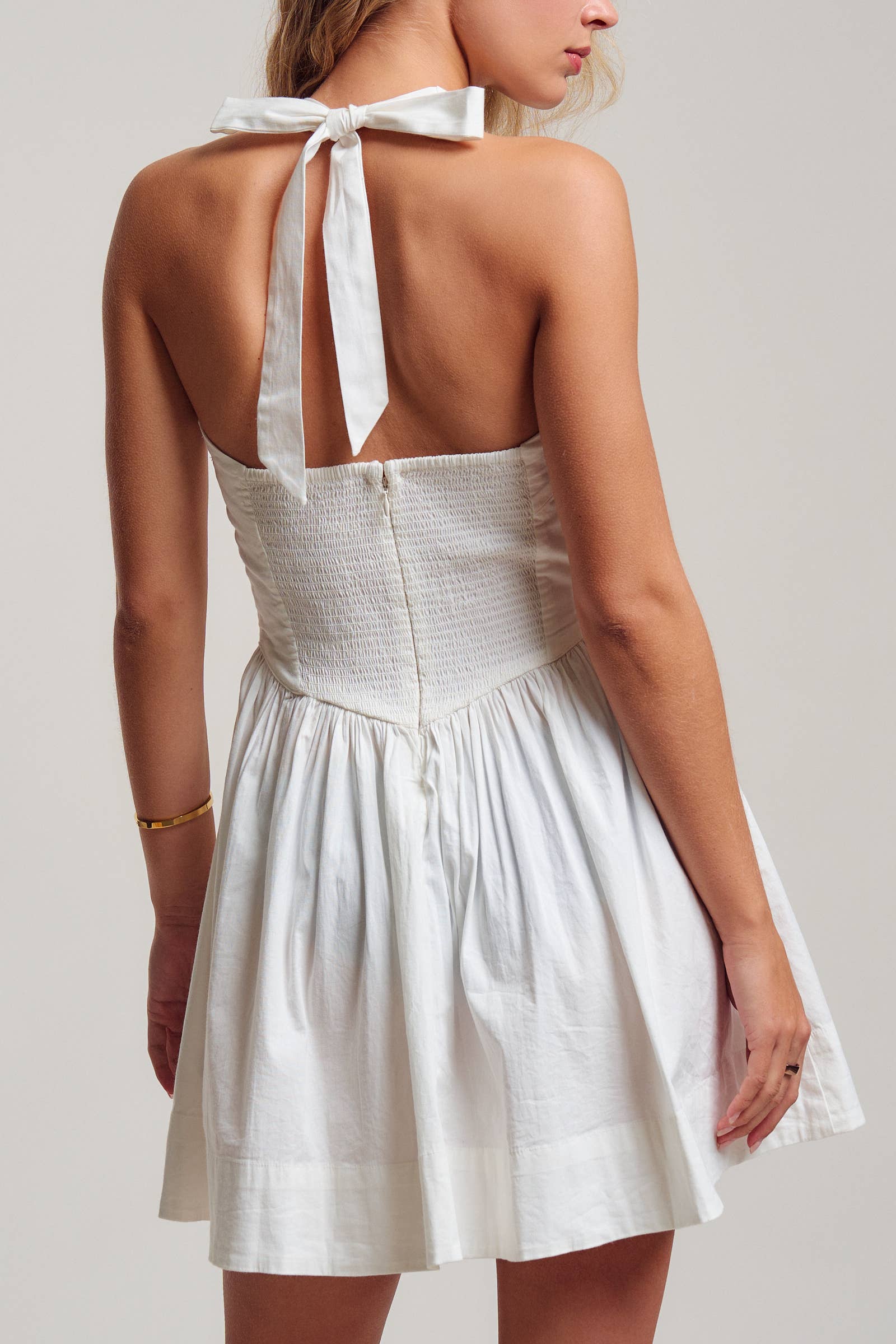 White Poplin Halter Corset Mini Dress