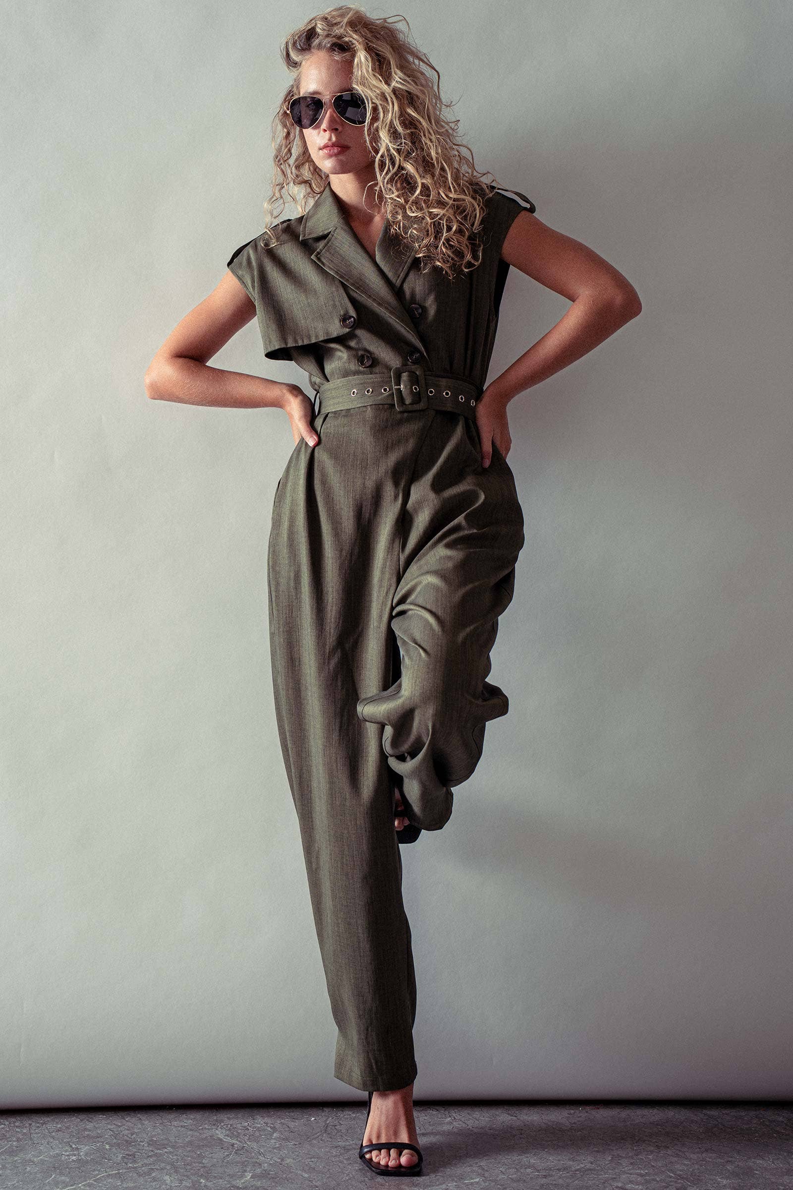 Urban Daizy Double-Breasted Belted Jumpsuit Taupe Jumpsuit - Women's (UDZ-KN-00654)