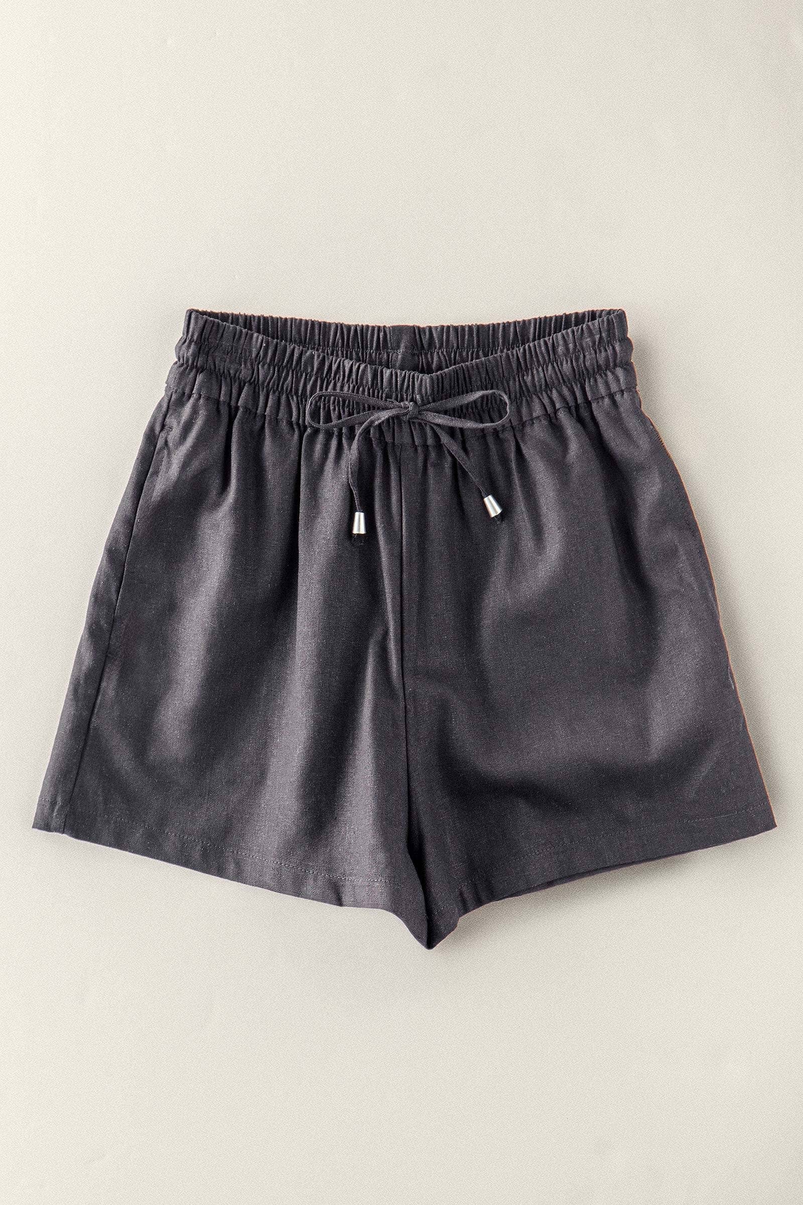 Urban Daizy Linen Blend Elastic Waist Drawstring Shorts Brown Shorts - Women's (UDZ-PT-00491) – alternate view 4