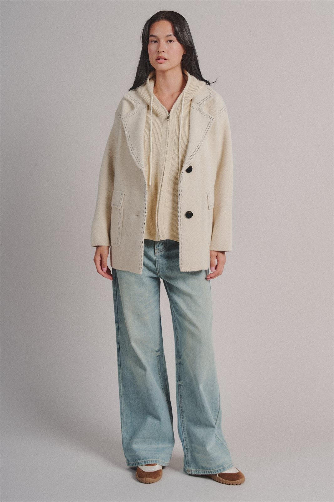 Hooded Wool Blend Oversized Short Coat in IVORY - Women's Coats | Urban Daizy