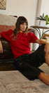 Bow Detail Puff Sleeve Ribbed Knit Sweater in RED - Women's Sweaters | Urban Daizy