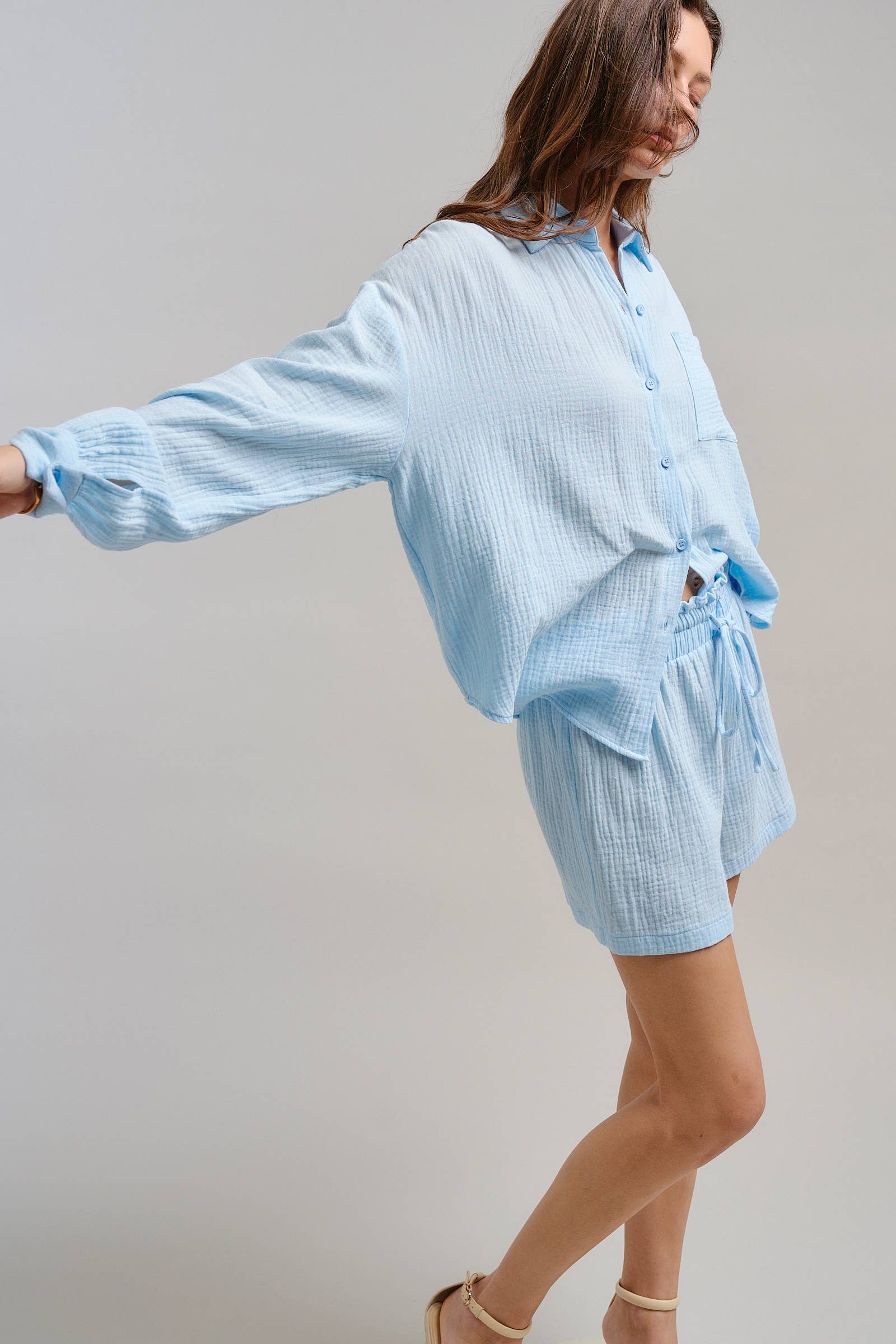 Crinkle Cotton Gauze Resort Button-Up Set