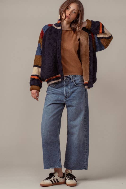 Urban Daizy Chunky Rib-Knit Faux Fur Lined Cardigan Navy Cardigan - Women's (UDZ-KN-00652) – alternate view 12