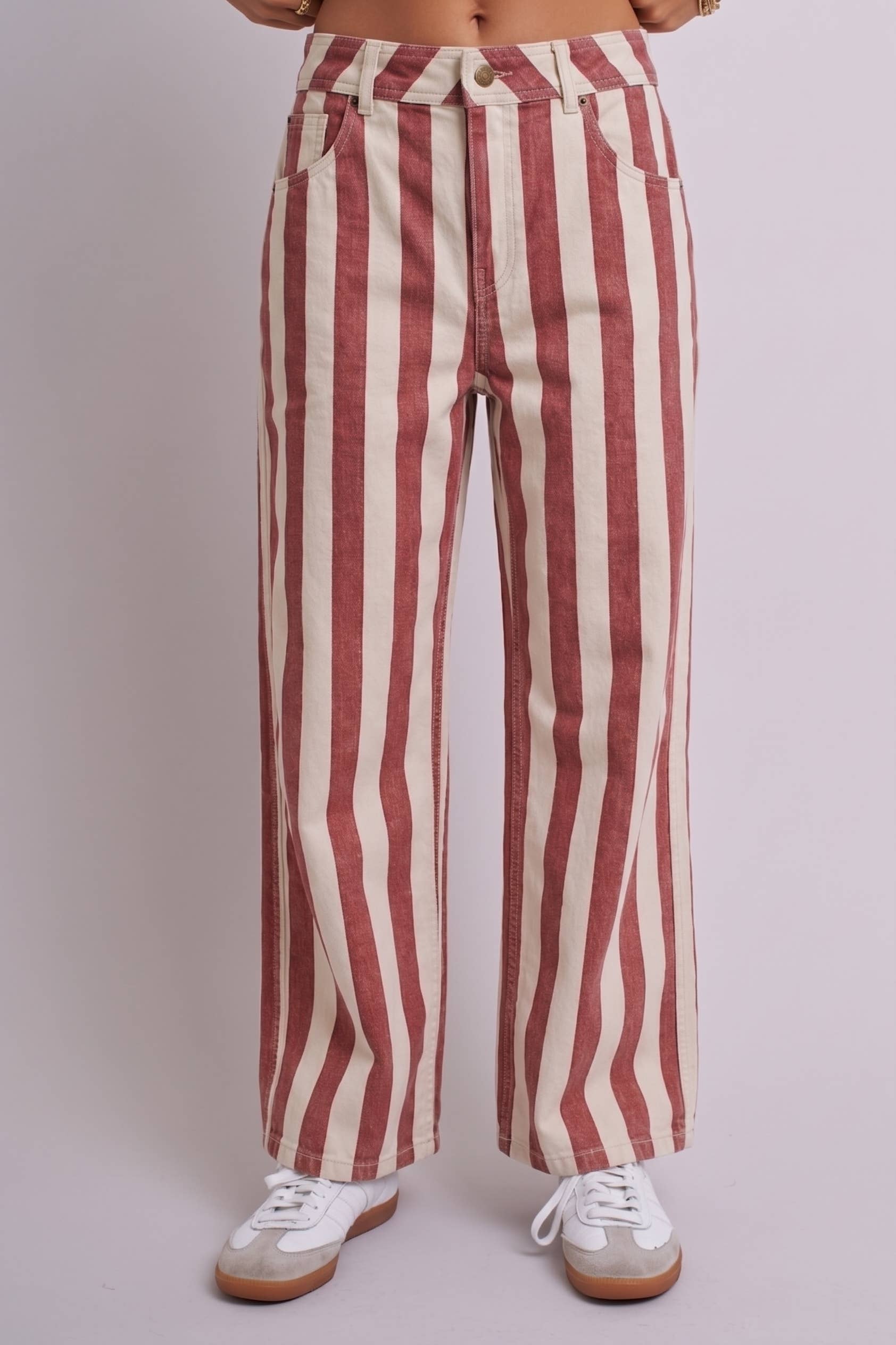Striped Cropped Wide Leg Denim Pants