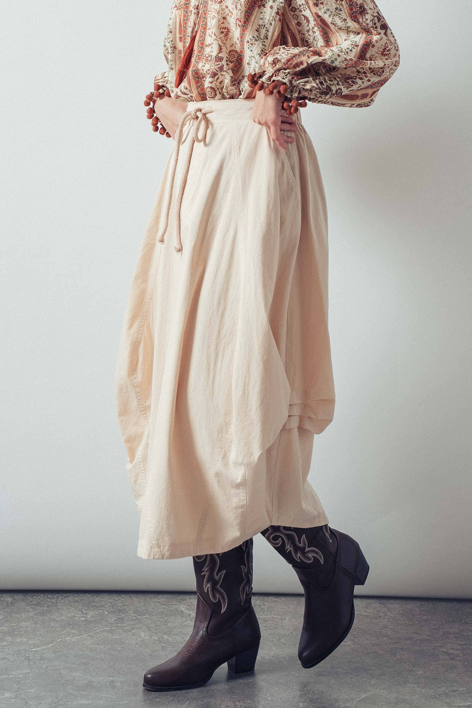 Balloon Hem Drawstring Maxi Skirt