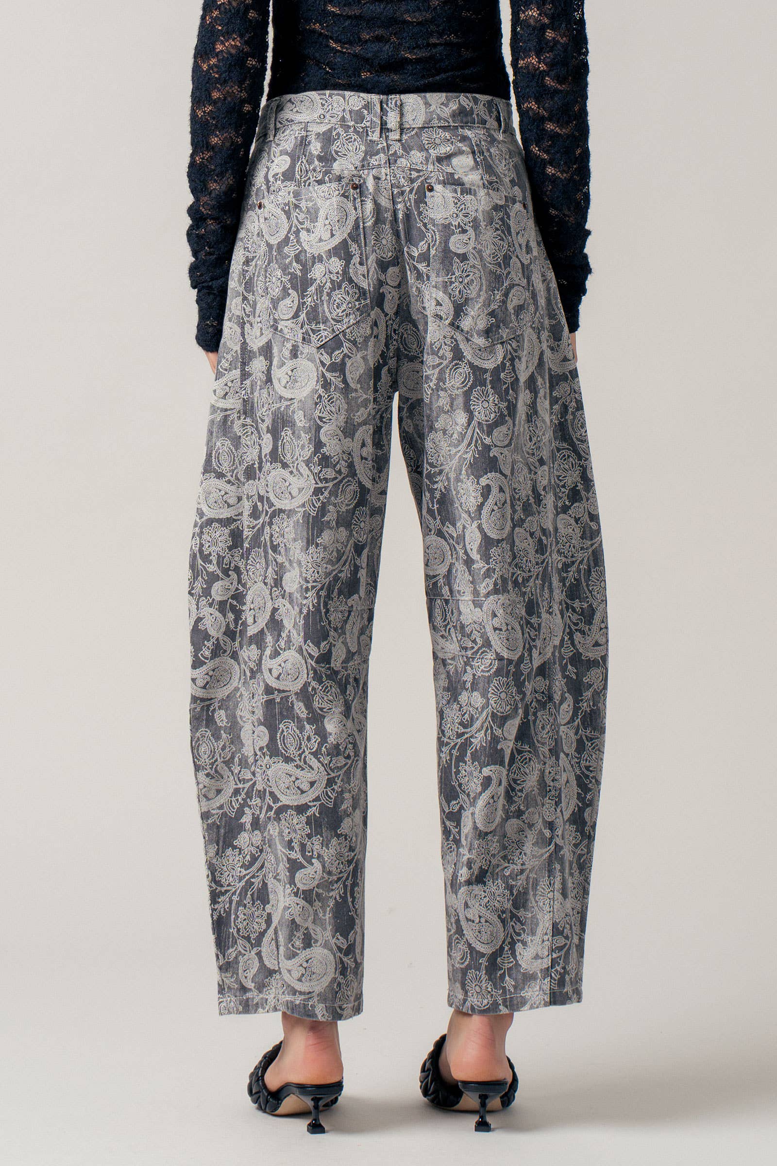 Paisley Print Cropped Wide Leg Pants