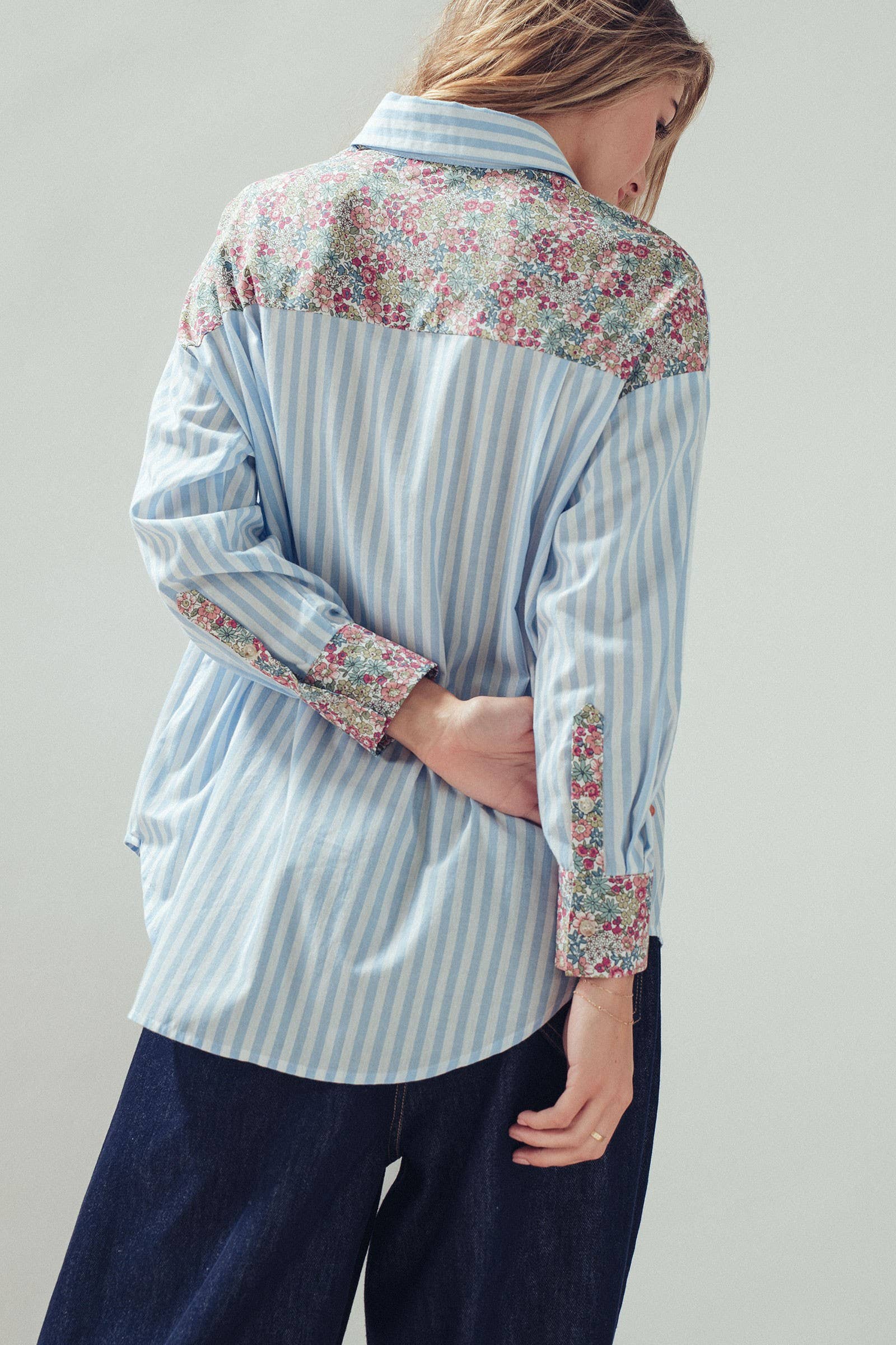 Floral Contrast Mixed Print Striped Shirt