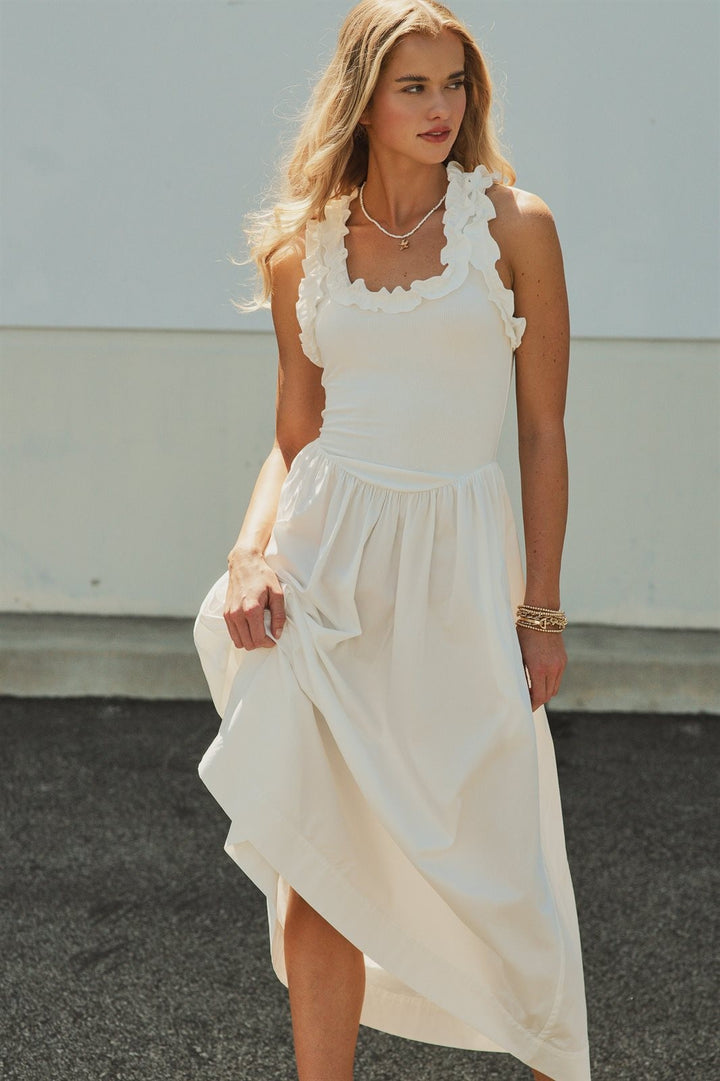 Soft Ruffle Bodice Midi Dress in WHITE - Women's Dresses | Urban Daizy