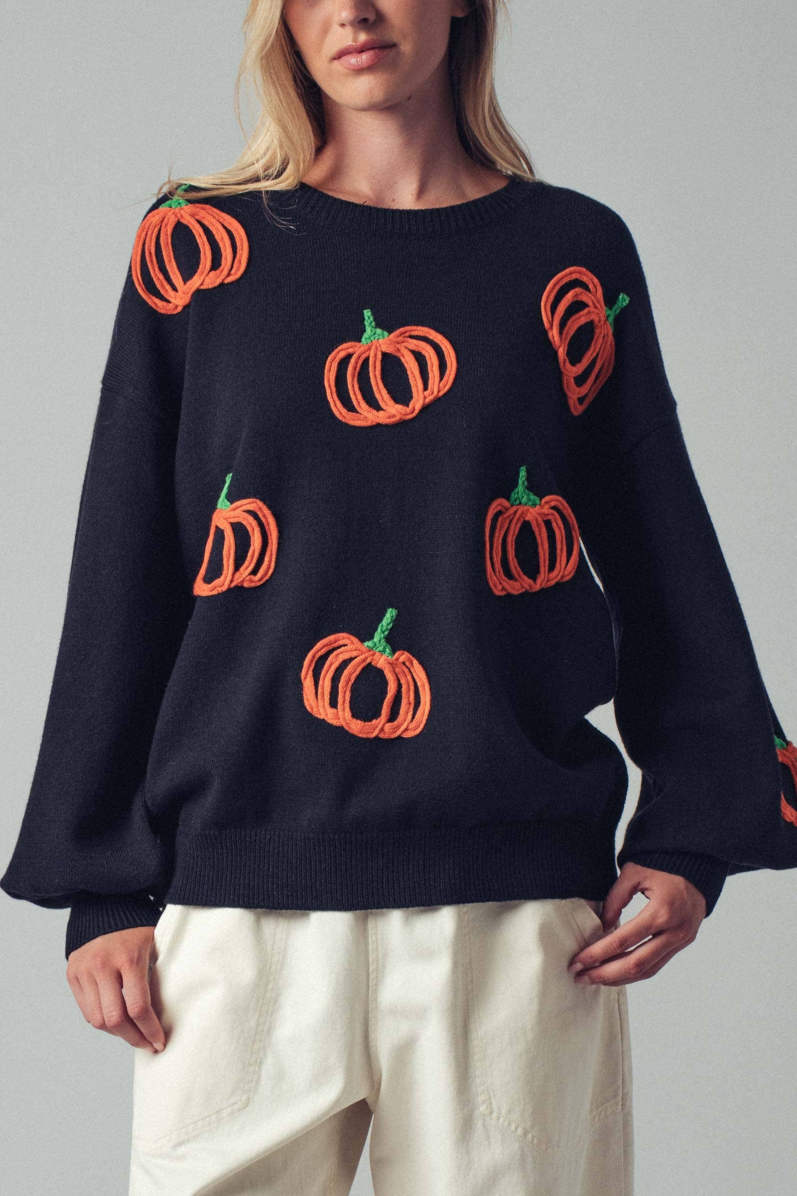 Urban Daizy Pumpkin Patch Balloon Sleeve Sweater Rust Knit Sweater - Women's (UDZ-TP-00814) – alternate view 9