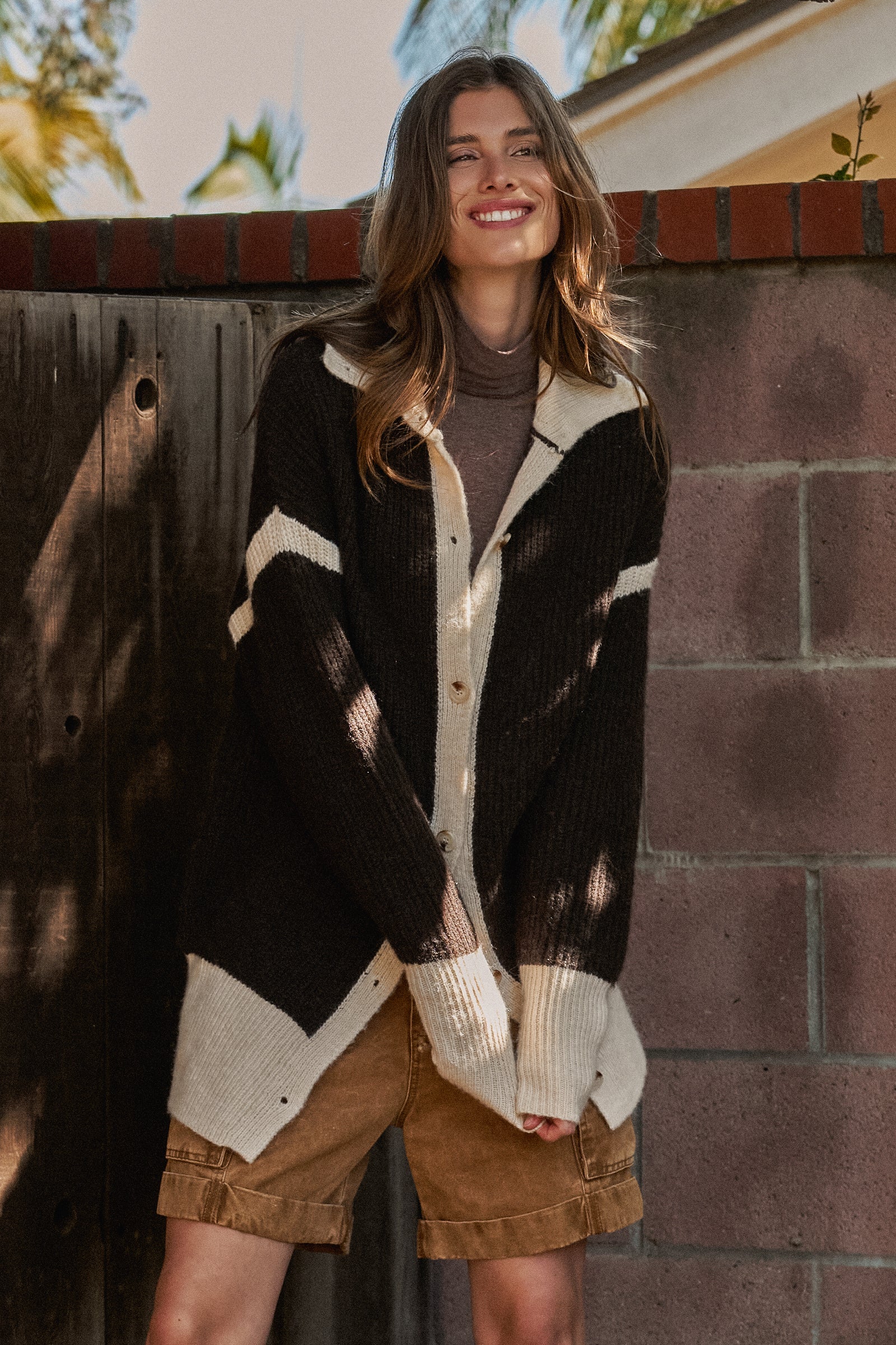 Contrast Trim Collared Sweater Cardigan
