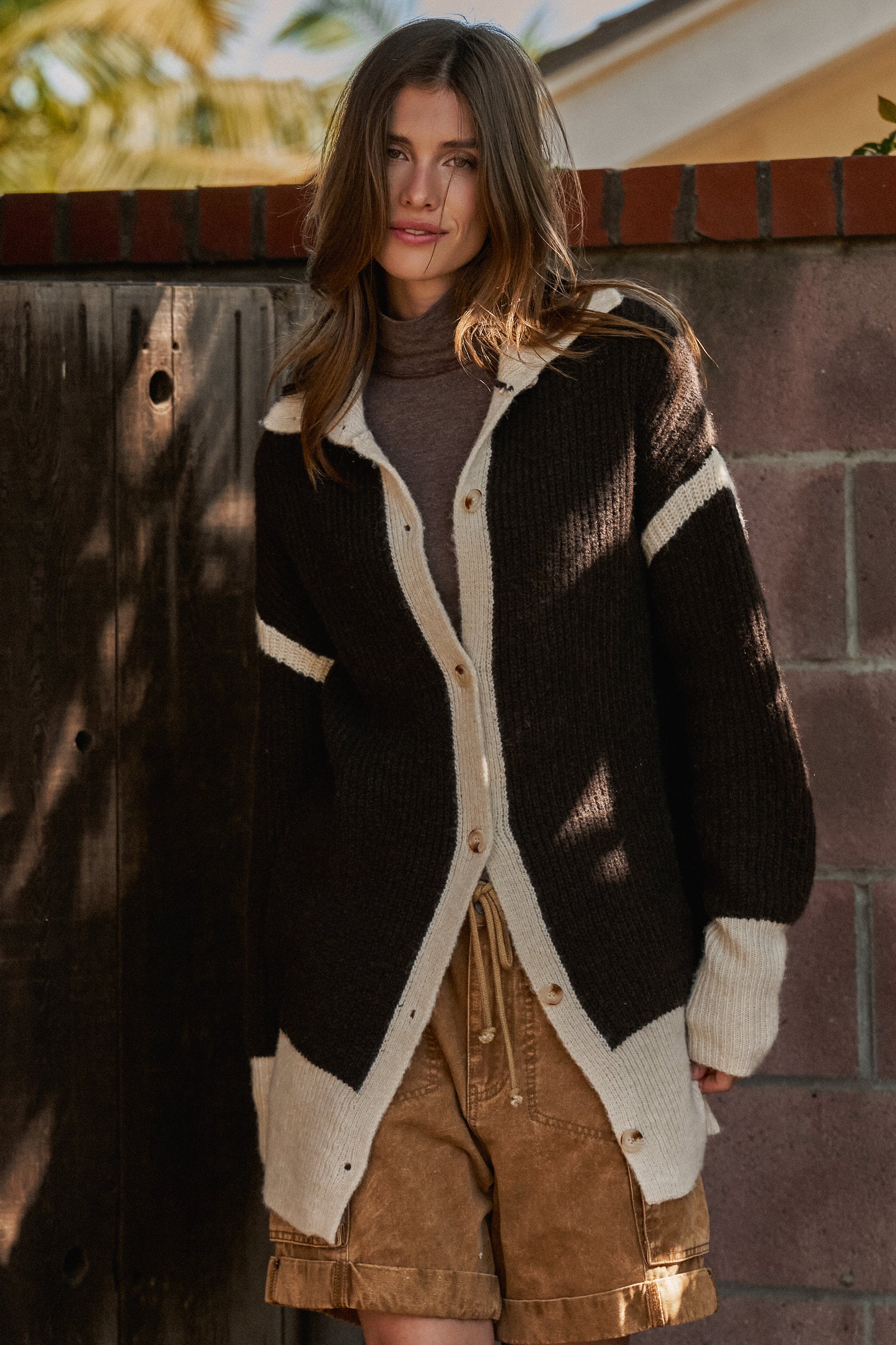 Contrast Trim Collared Sweater Cardigan