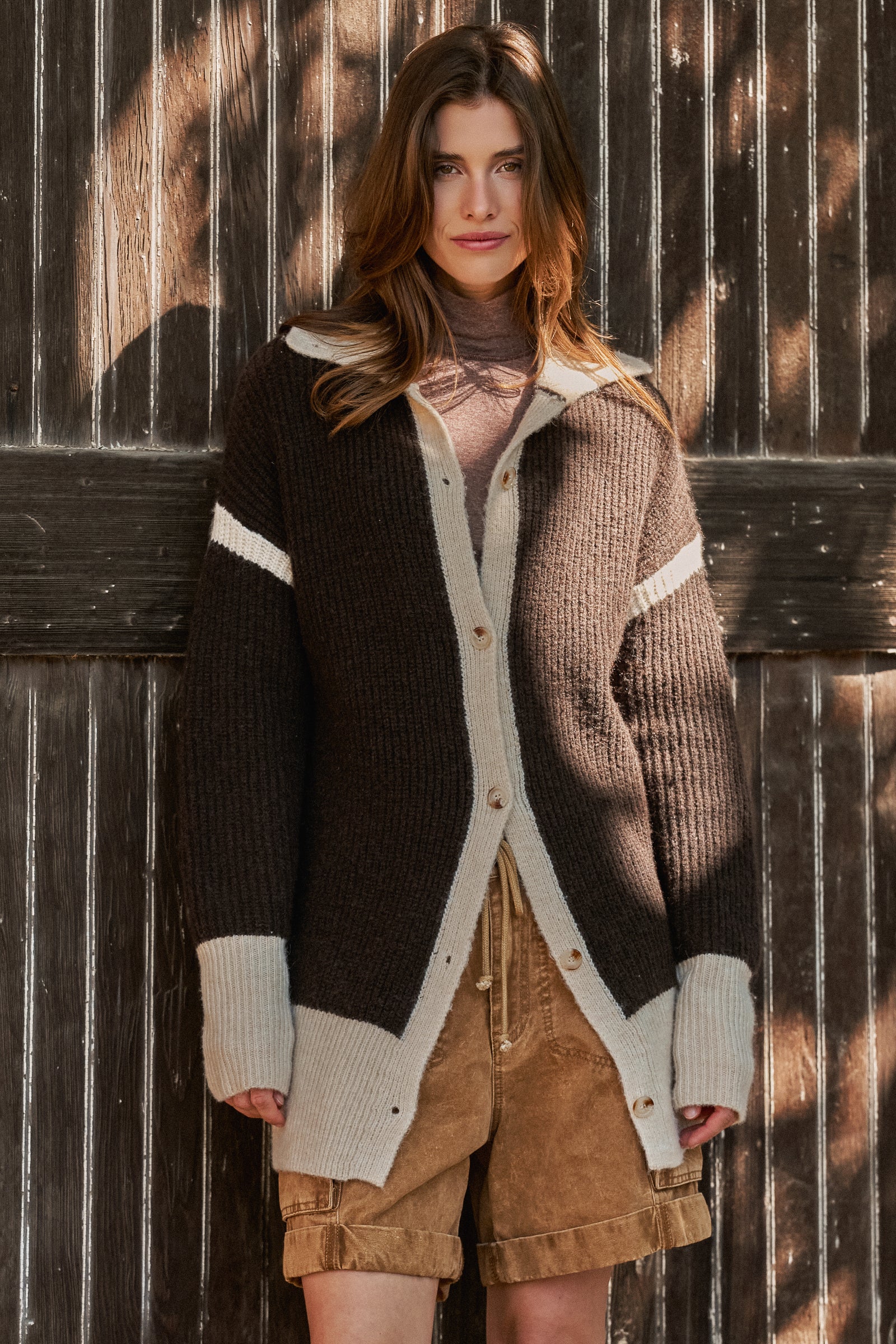 Contrast Trim Collared Sweater Cardigan