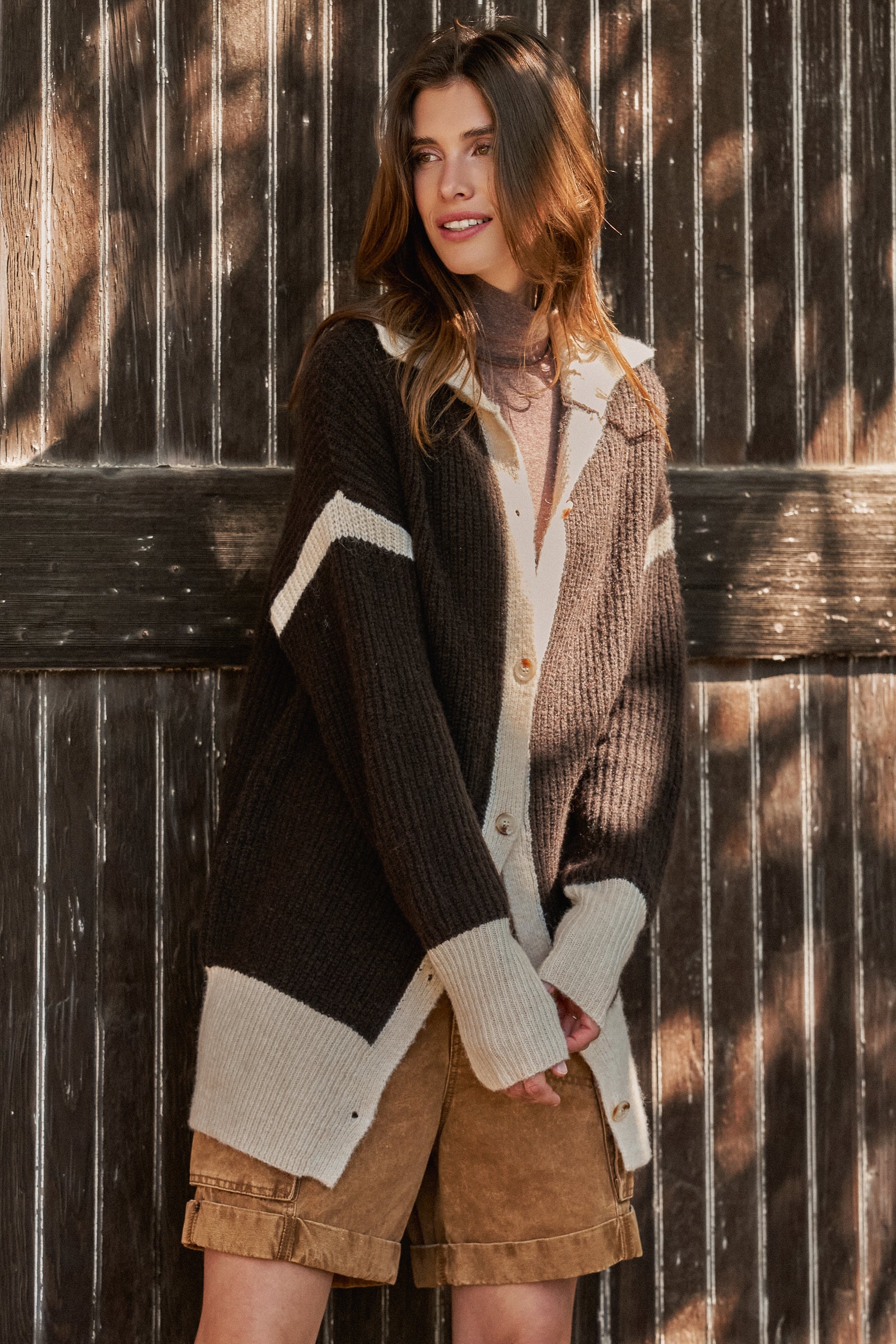 Contrast Trim Collared Sweater Cardigan