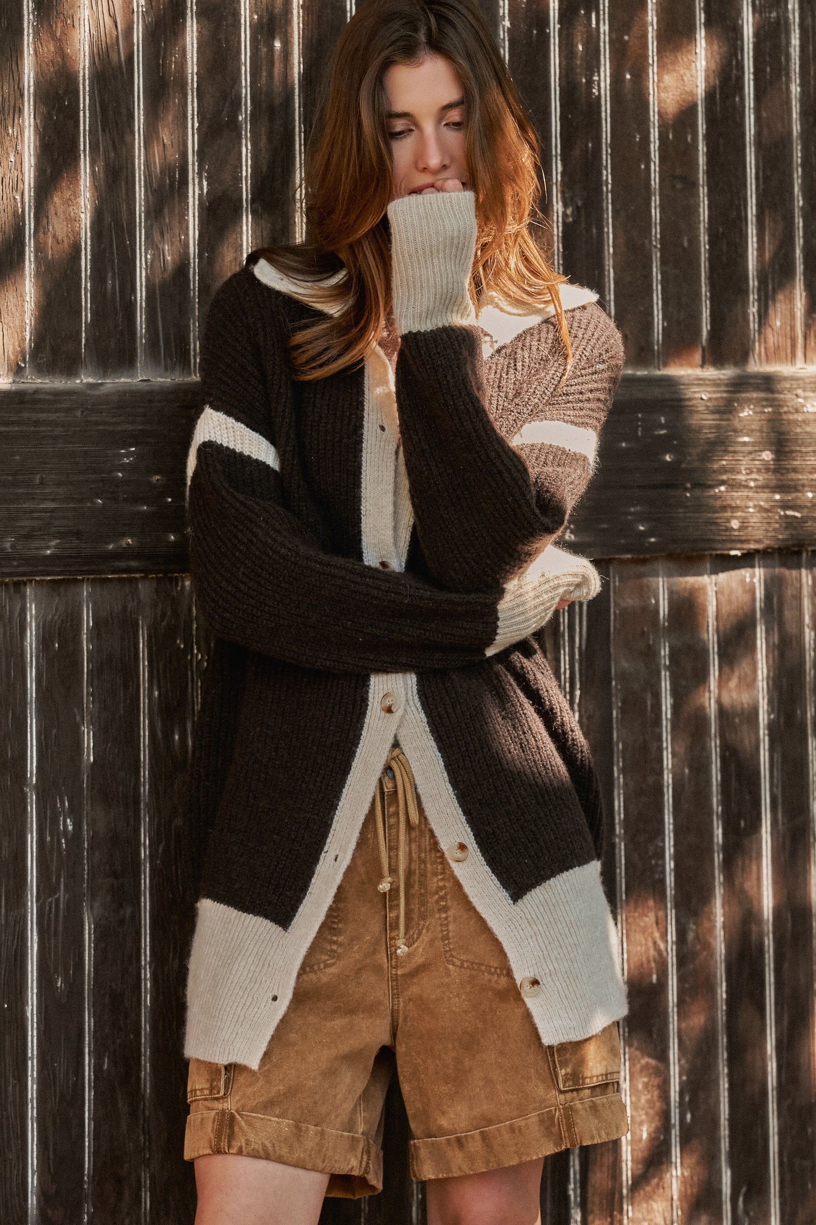 Contrast Trim Collared Sweater Cardigan