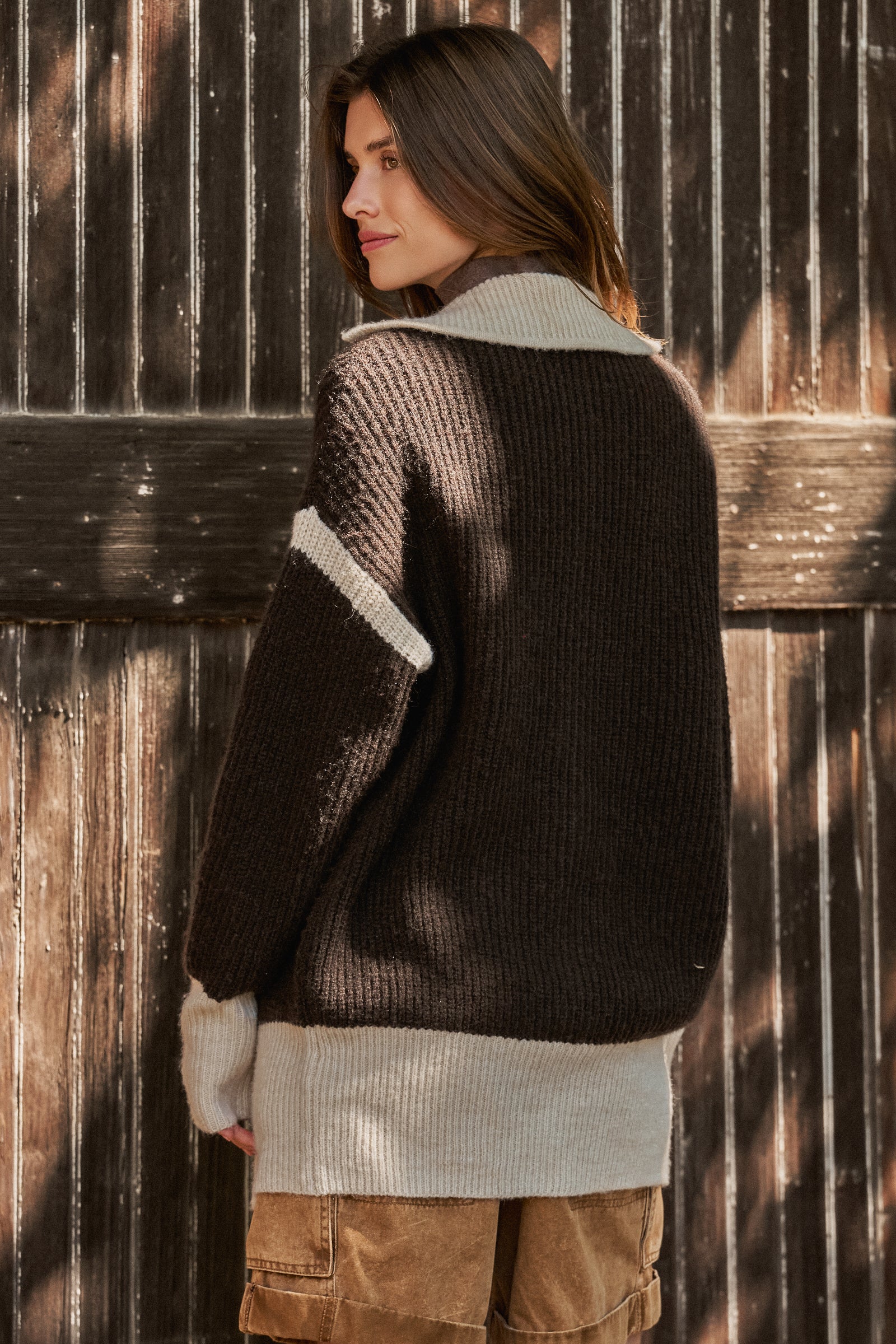 Contrast Trim Collared Sweater Cardigan | wholesale cardigan - women's | Urban Daizy