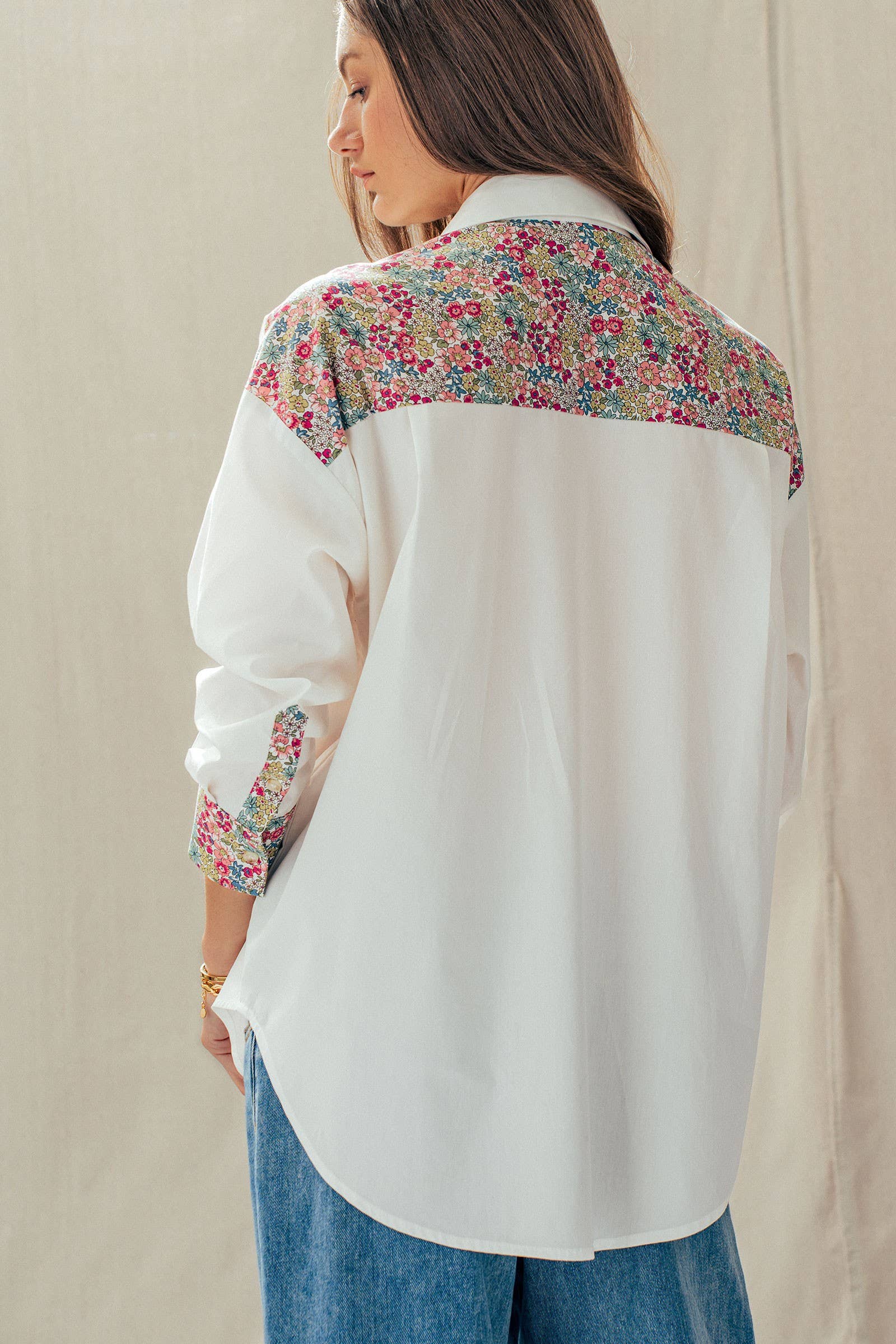 Floral Contrast Mixed Print Striped Shirt