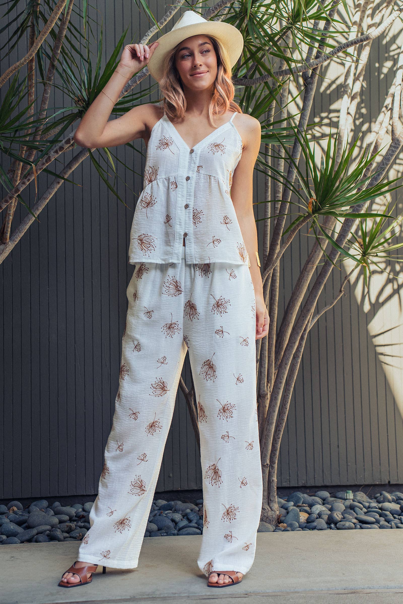 Floral Button-Front Linen Blend Cami Top