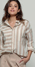 Urban Daizy Mixed Stripe Pattern Oversized Button Down Shirt Taupe Button Down Shirt - Women's (UDZ-TP-00049) – alternate…