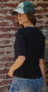 Wool Blend Cable Knit Henley with Contrast Neckline in NAVY - Women's Sweaters | Urban Daizy