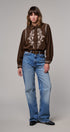 Embroidered Corduroy Western Shirt with Floral Stitch in BROWN - Women's Shirts & Blouses | Urban Daizy