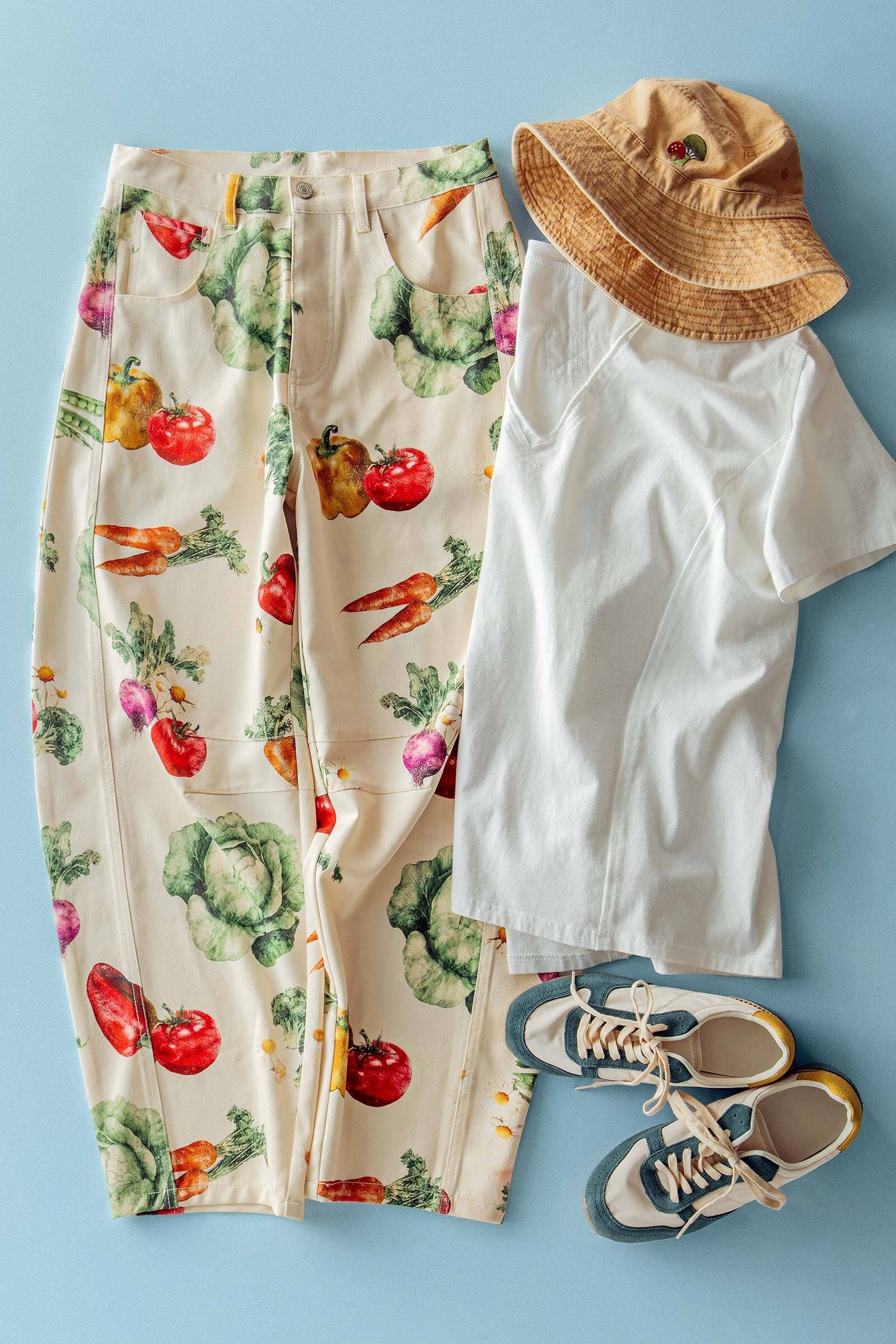 Vegetable Garden Print Barrel Leg Pants