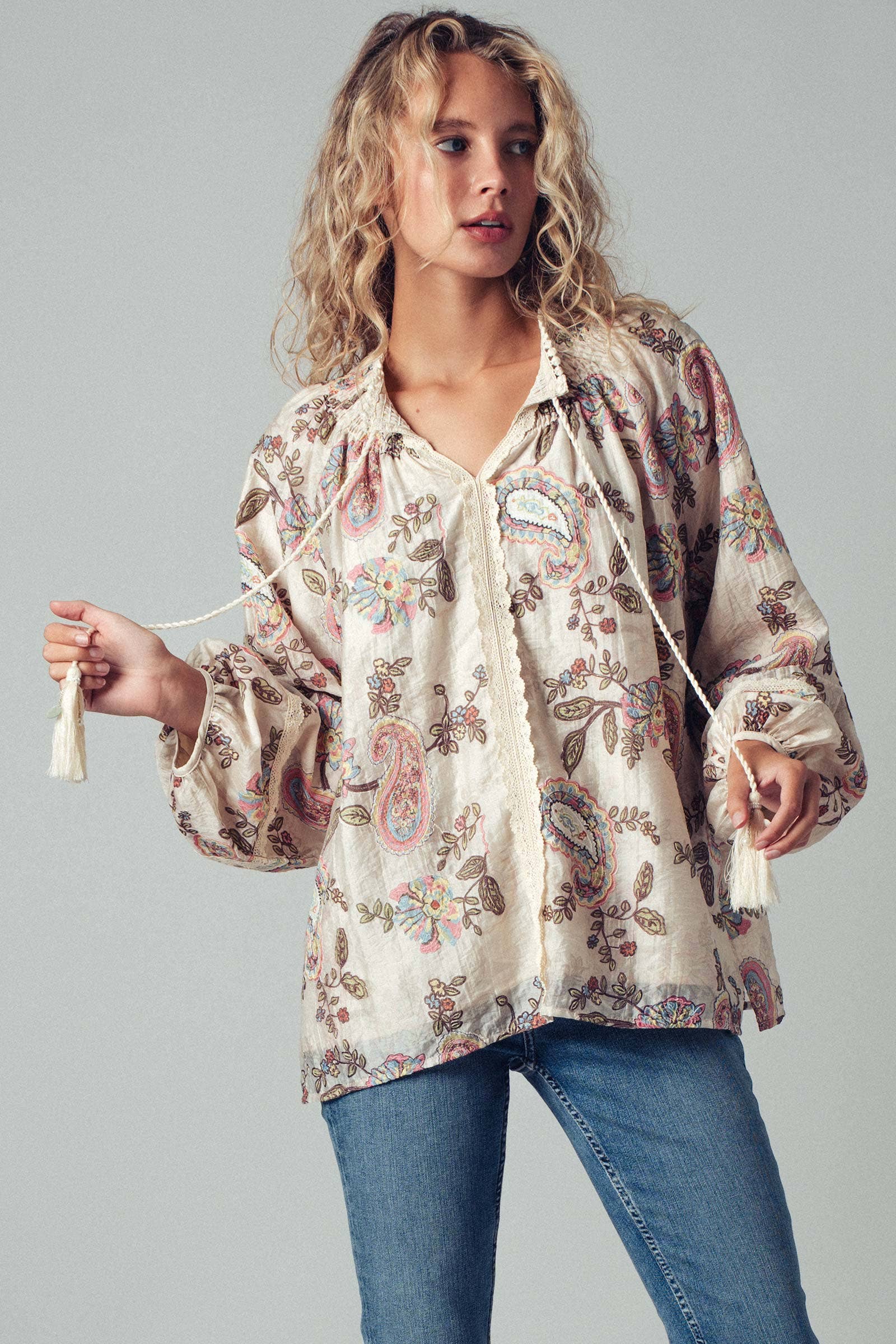 Urban Daizy Embroidered Boho Paisley Blouse Top Multi Blouse - Women's (UDZ-KN-00652) – alternate view 5