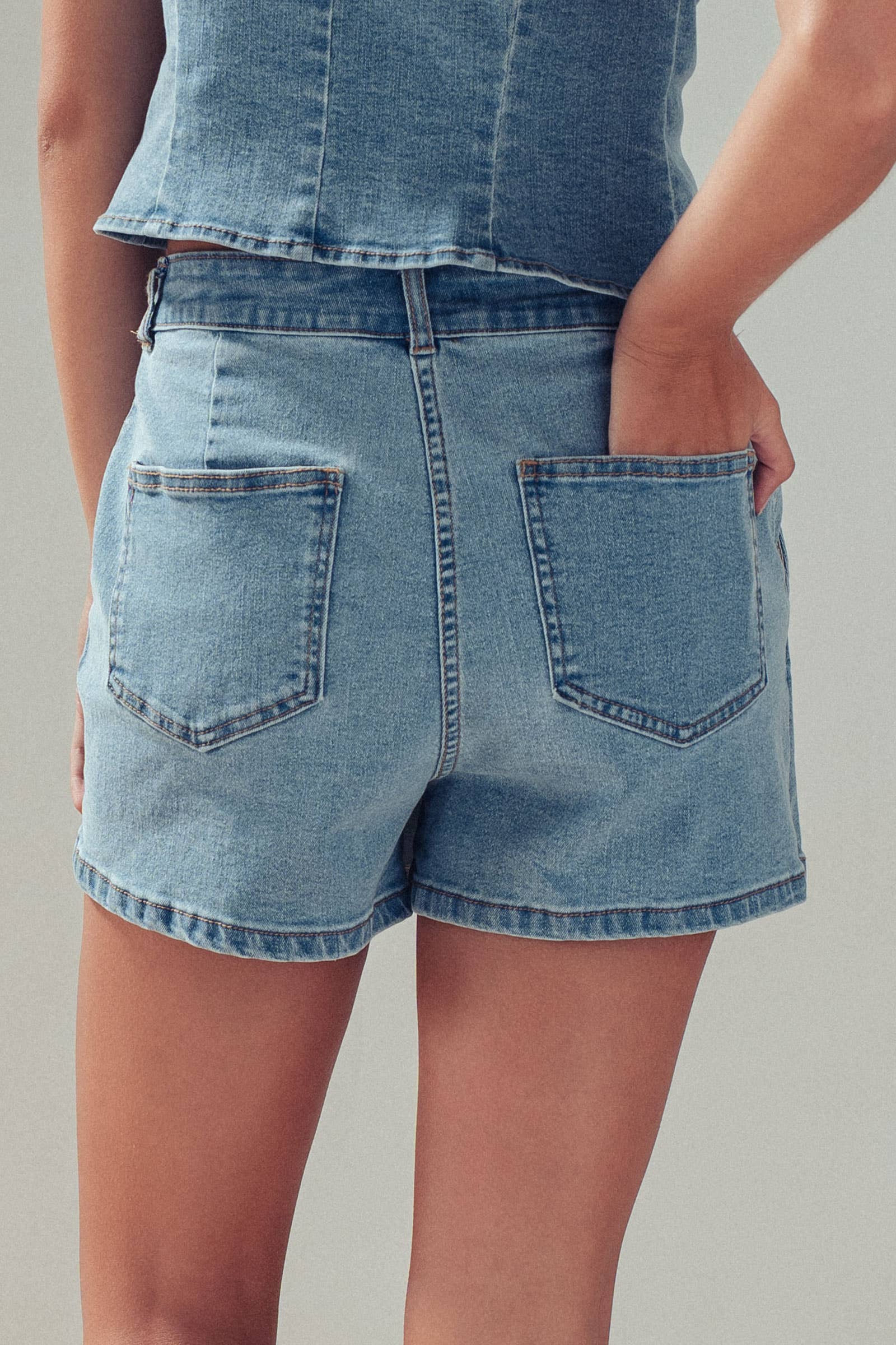 Gold Button Front Denim Skort