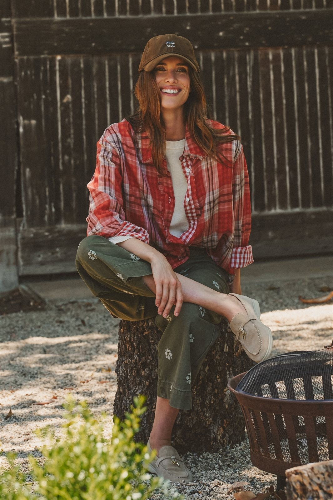 Oversized Plaid Cotton Button-Down Shirt in RUST - Women's Shirts & Blouses | Urban Daizy