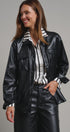 Faux Leather Pocket Shirt with Snap Closure