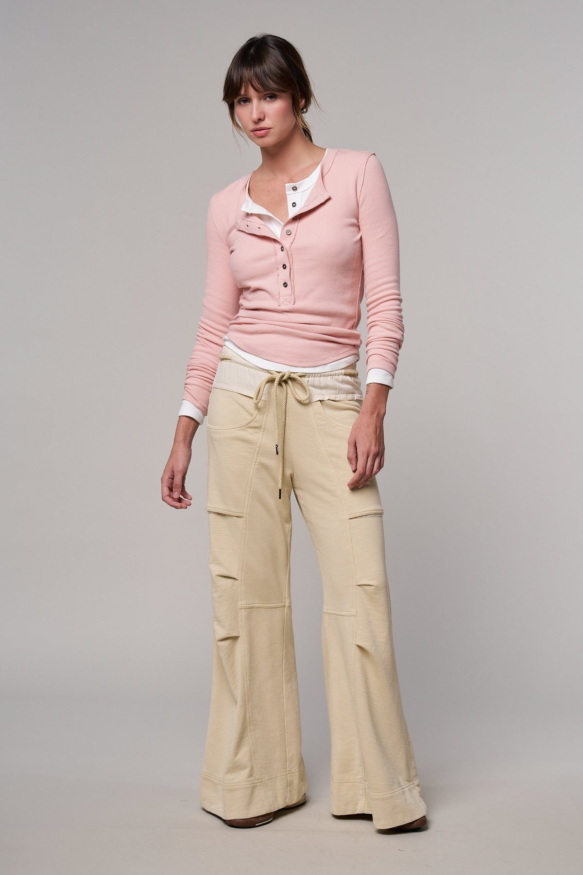 Drawstring Wide Lounge Pants in CREAM - Women's Casual Pants | Urban Daizy