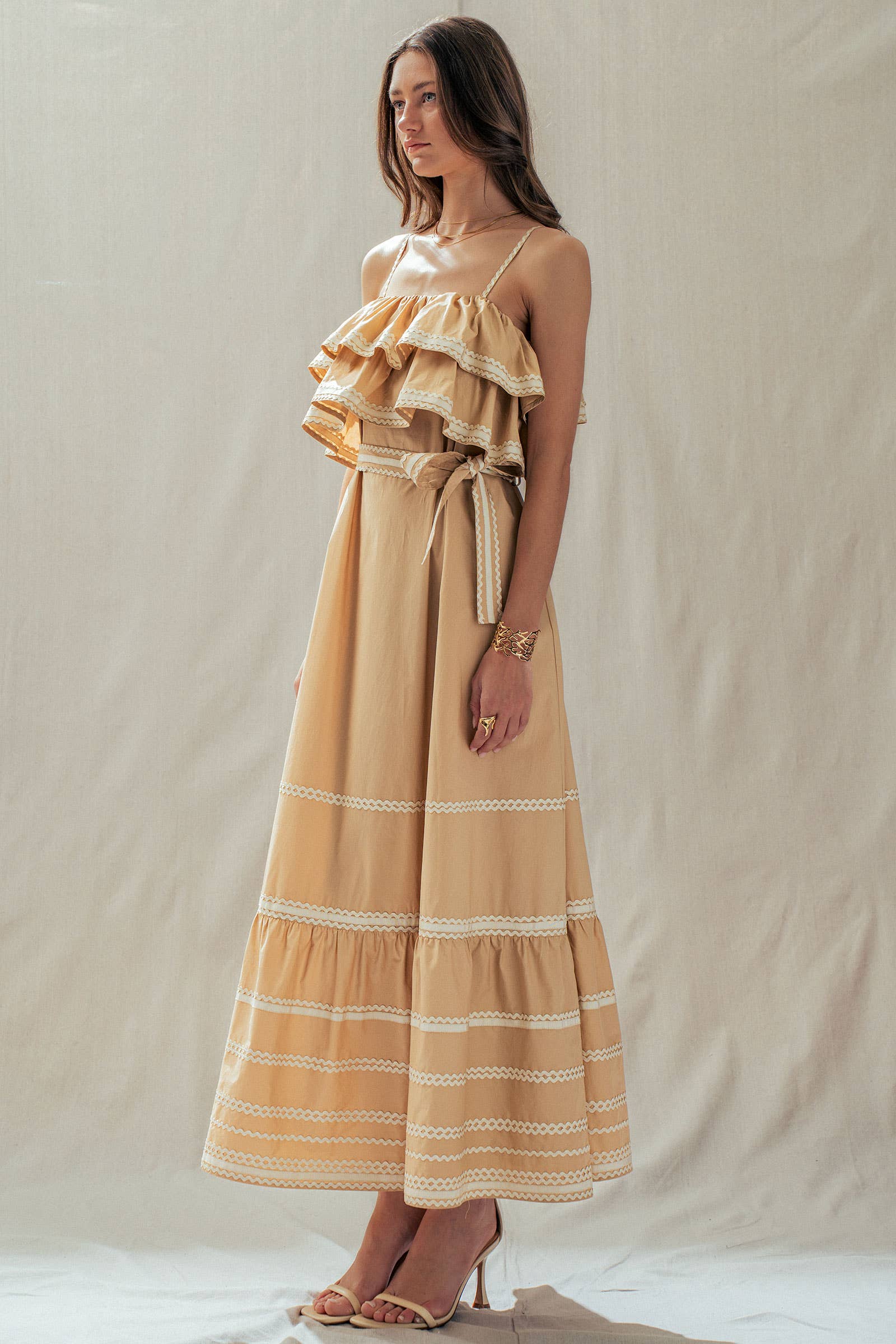 Urban Daizy Rickrack Trim Tiered Ruffle Cotton Maxi Dress Black Dress - Women's (UDDR0346) – alternate view 5